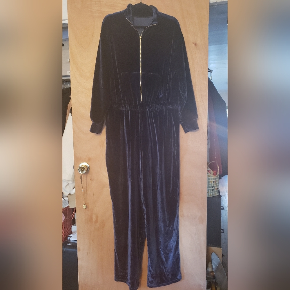 FABLETICS VELOUR NAVY BLUE  WIDE LEG JUMPSUIT 1X